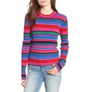 BP Red Pink Striped Scalloped Ribbed Colorful Sweater Fall XS